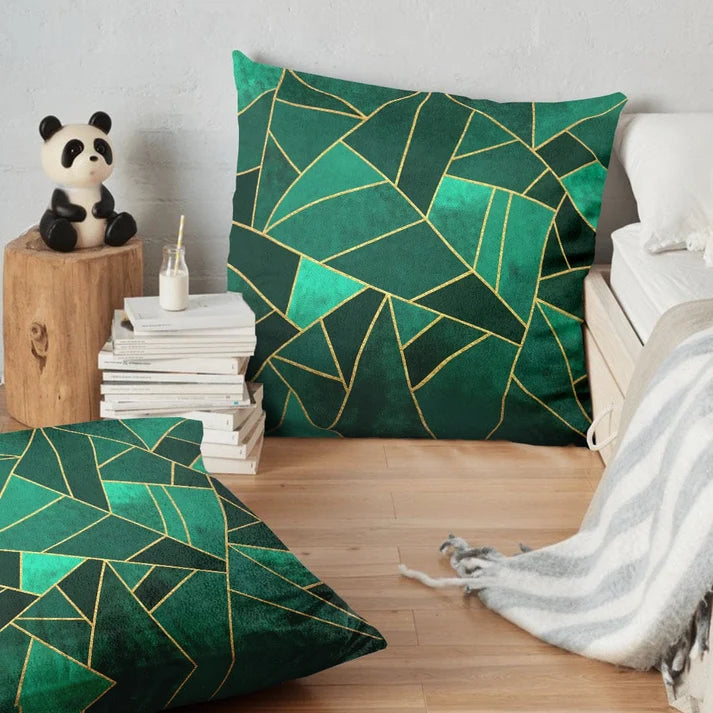 Premium Green Diamond Printed Cushion Cover 16x16 Inch – Decorative Sofa Cushion Cover