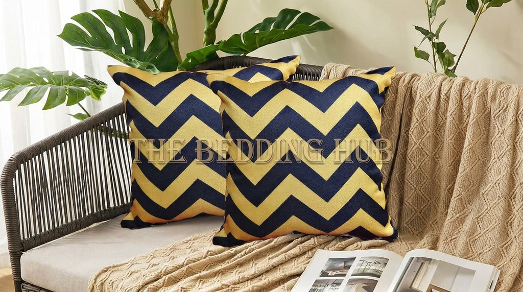 Luxury Yellow & Black Chevron Cushion Cover 16x16 Inch – Modern Decorative Sofa Cushion Cover