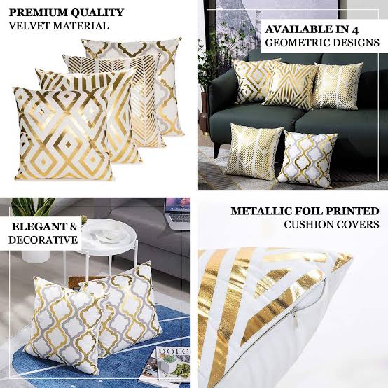 Luxury White & Gold Velvet Cushion Cover 16x16 Inch – Premium Decorative Sofa Cushion Cover