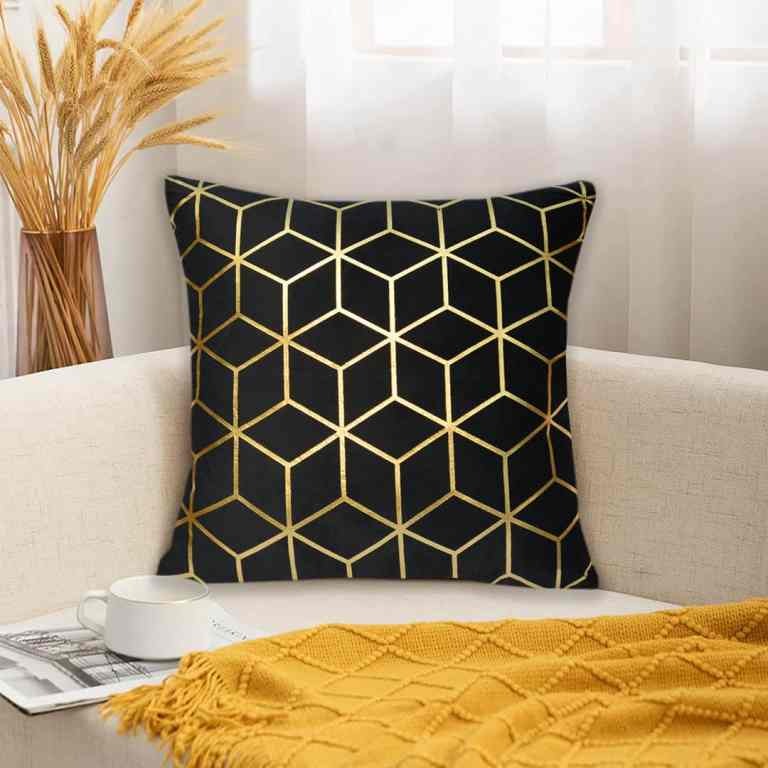 Luxury White & Gold Velvet Cushion Cover 16x16 Inch – Premium Decorative Sofa Cushion Cover