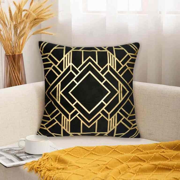 Luxury White & Gold Velvet Cushion Cover 16x16 Inch – Premium Decorative Sofa Cushion Cover