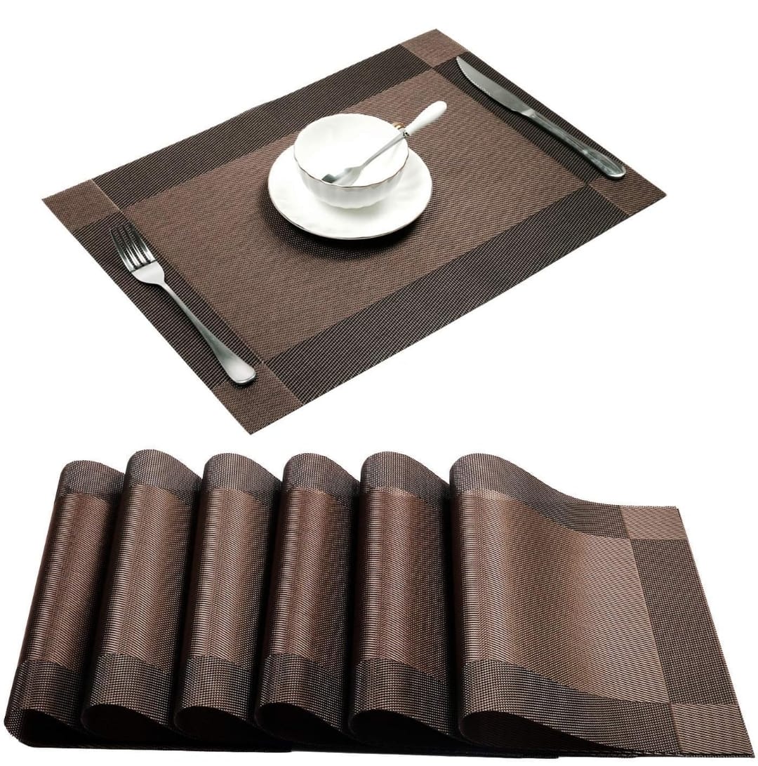 Dark Brown PVC Placemats Set Multiple Pieces