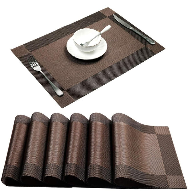 Dark Brown PVC Placemats Set Multiple Pieces