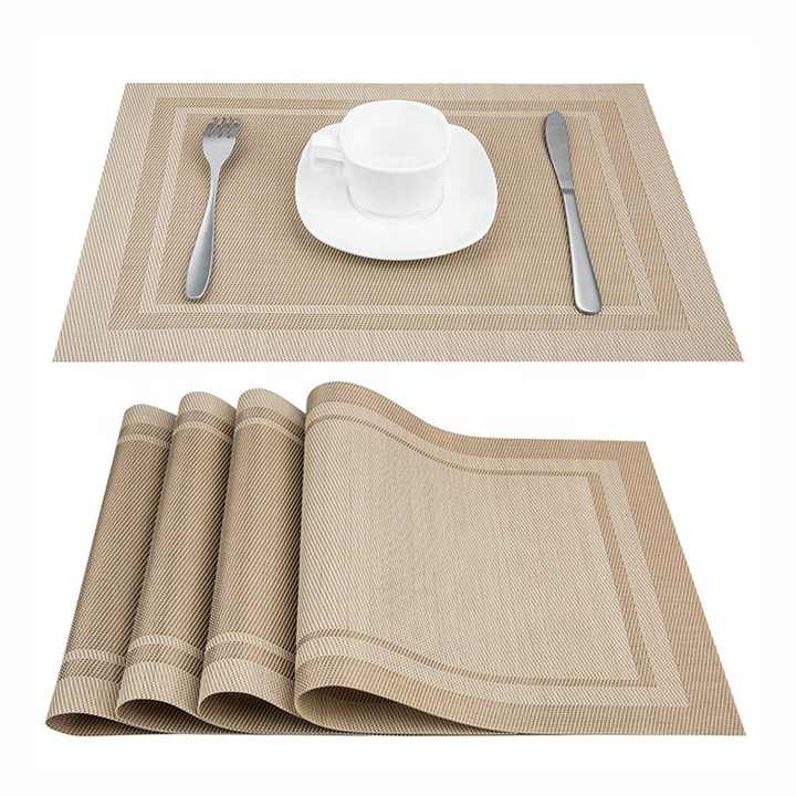 Border Beige PVC Placemats Set Multiple Pieces