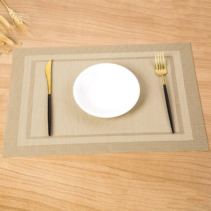 Border Beige PVC Placemats Set Multiple Pieces