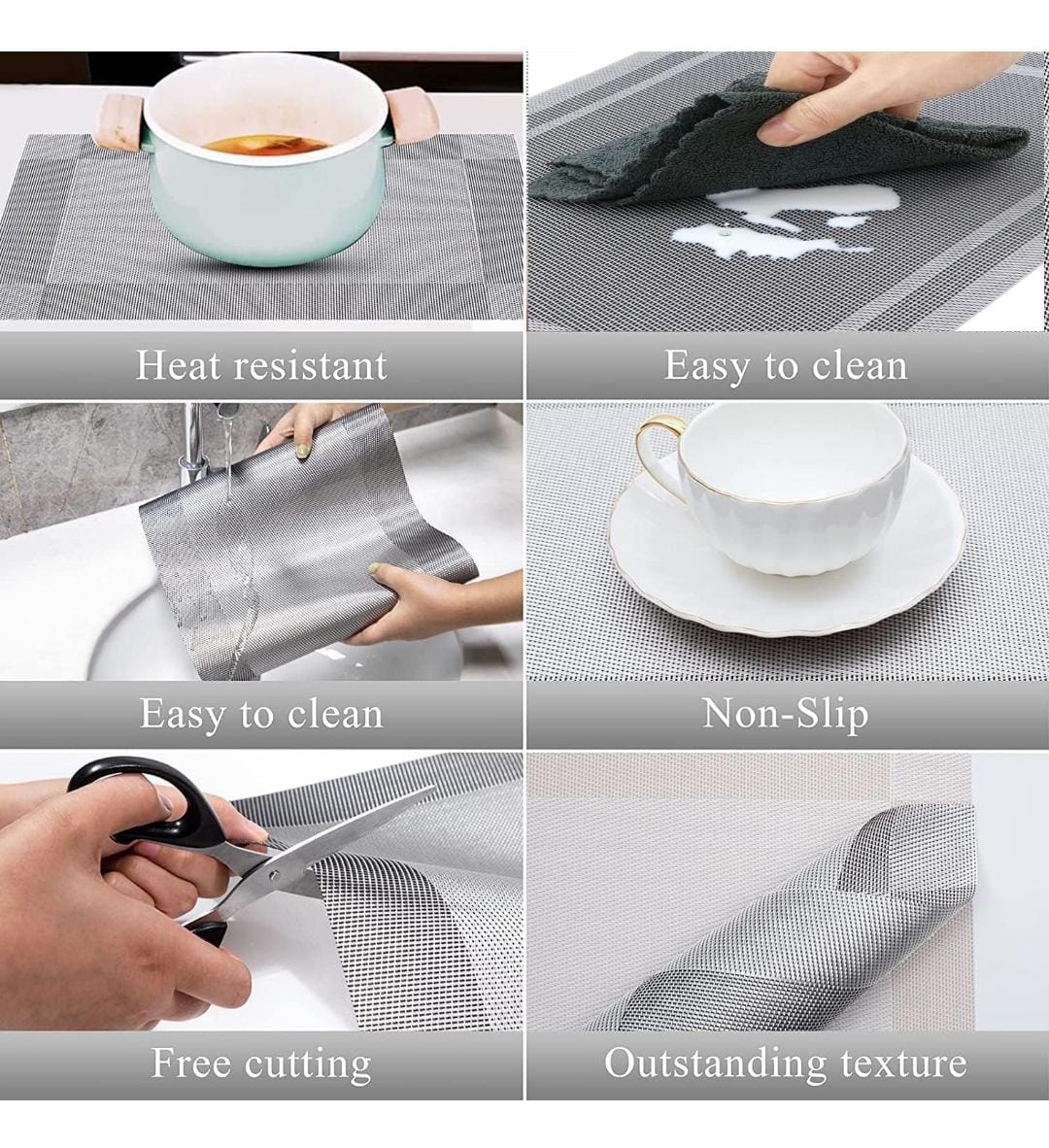 Border Grey PVC Placemats Set Multiple