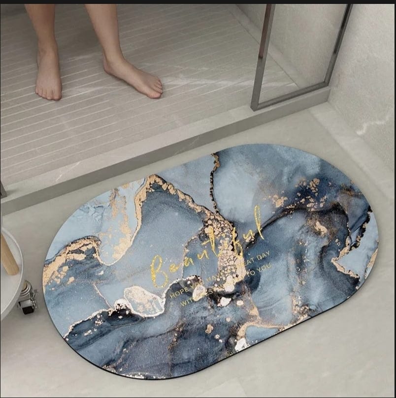 Marble Oval Absorbent Non-Slip Door Mat