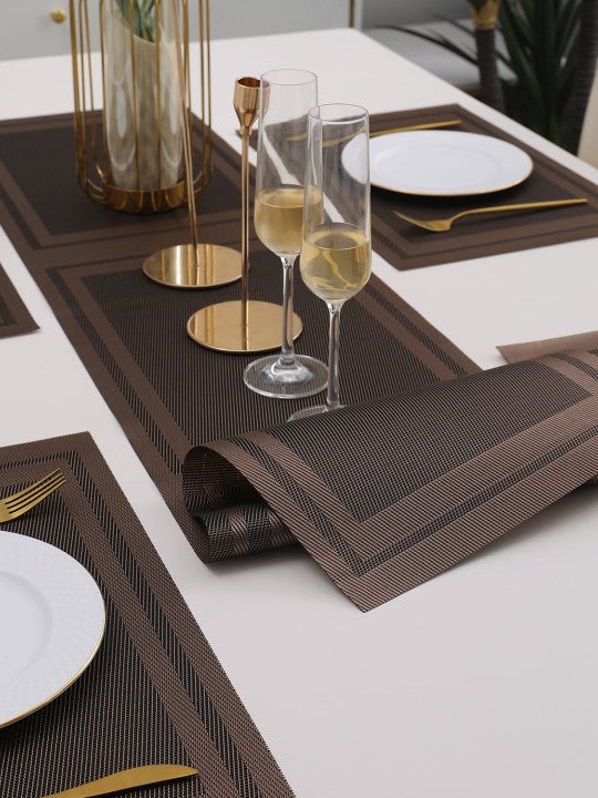 5 Pieces Brown PVC Placemats with Table Runner