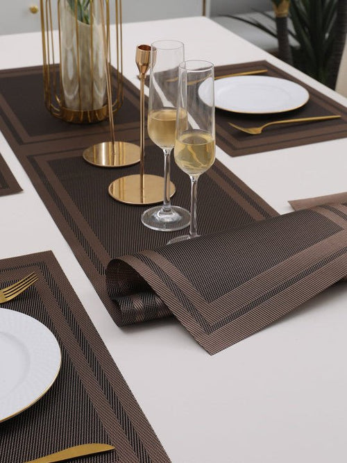 5 Pieces Brown PVC Placemats with Table Runner