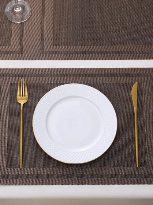 5 Pieces Brown PVC Placemats with Table Runner