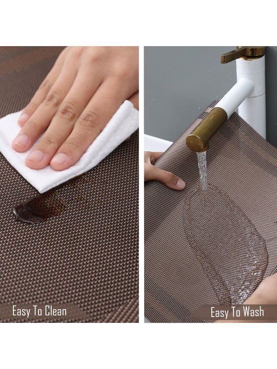 5 Pieces Brown PVC Placemats with Table Runner