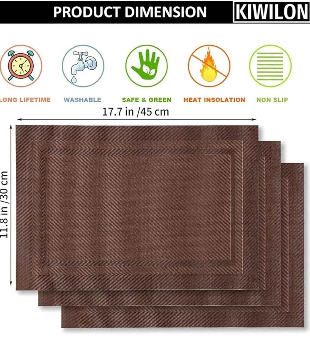 Border Brown PVC Placemats Set Multiple