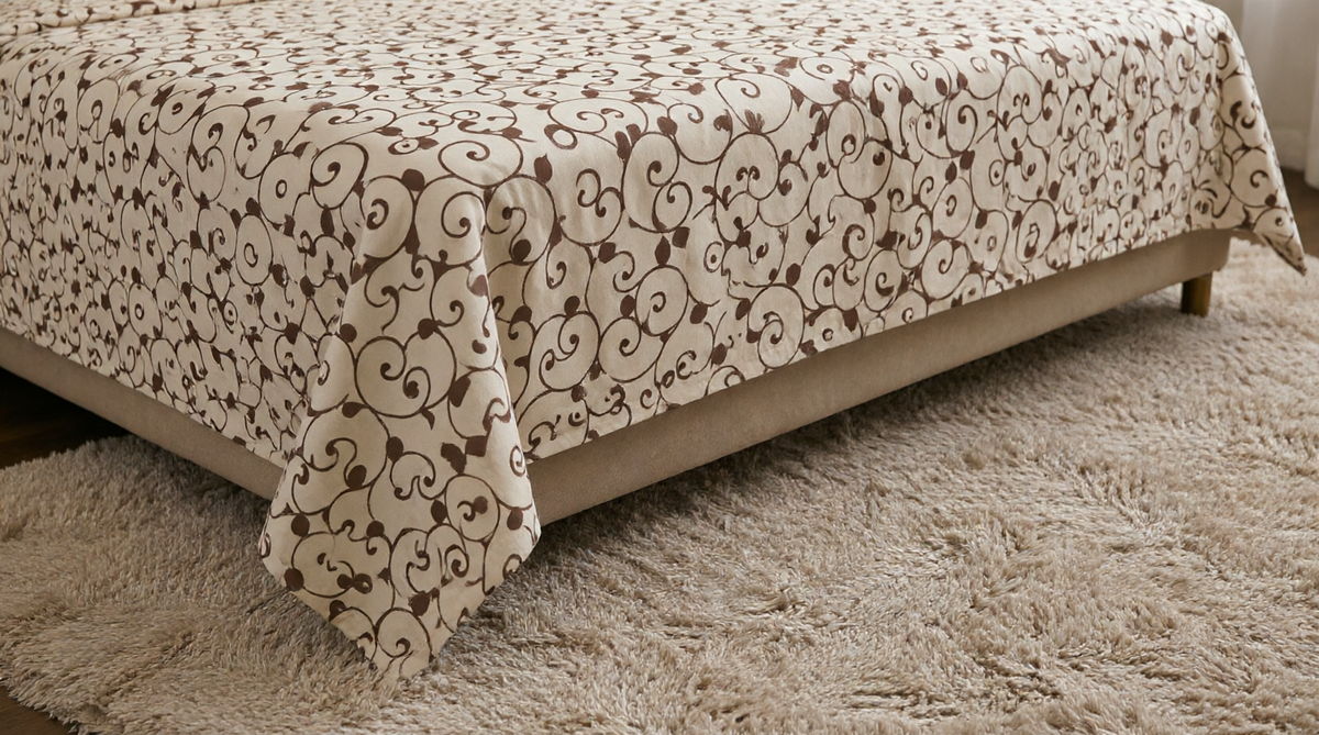 Premium Cotton King Size Bedsheet – Brown Floral Printed 3-Piece Bedding Set