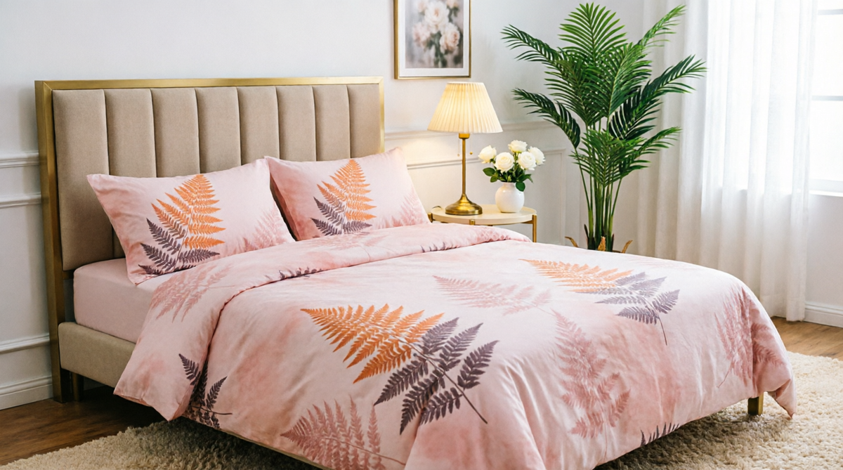 Pink Botanical King Size Bedsheet Set – Soft Cotton 3-Piece