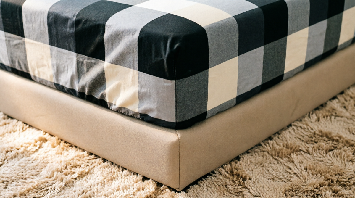 King Size Checkered Fitted Bedsheet Set – Black & Gray Plaid Elastic Bed Sheet with 2 Pillow Covers (3-Piece)