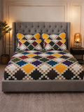 King Size Multicolor Diamond Printed Fitted Bedsheet Set – Colorful Geometric Bed Sheet with 2 Pillow Covers (3-Piece)