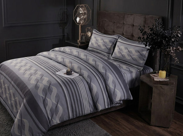 Grey Wave Print Bedsheet Set – Premium Cotton