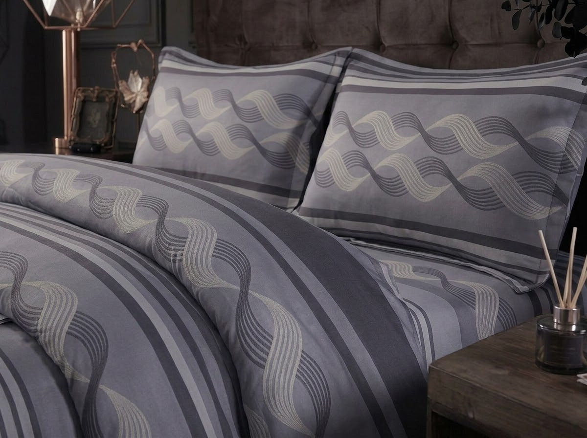 Grey Wave Print Bedsheet Set – Premium Cotton