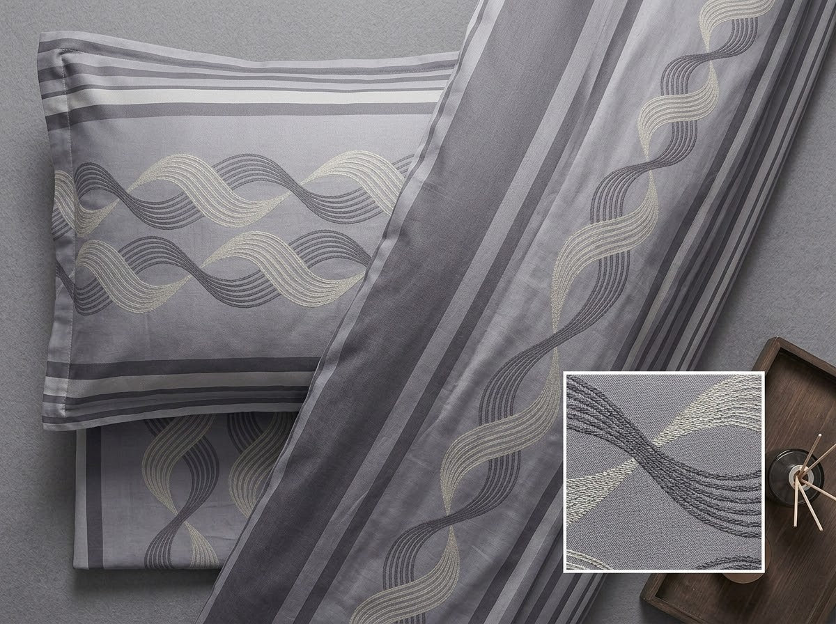 Grey Wave Print Bedsheet Set – Premium Cotton