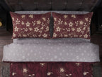 Maroon Floral Bedsheet Set – 3D Printed Cotton