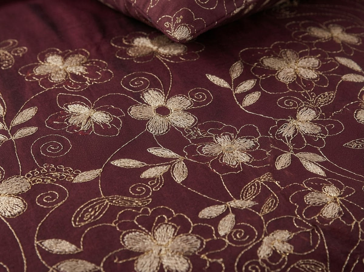 Maroon Floral Bedsheet Set – 3D Printed Cotton